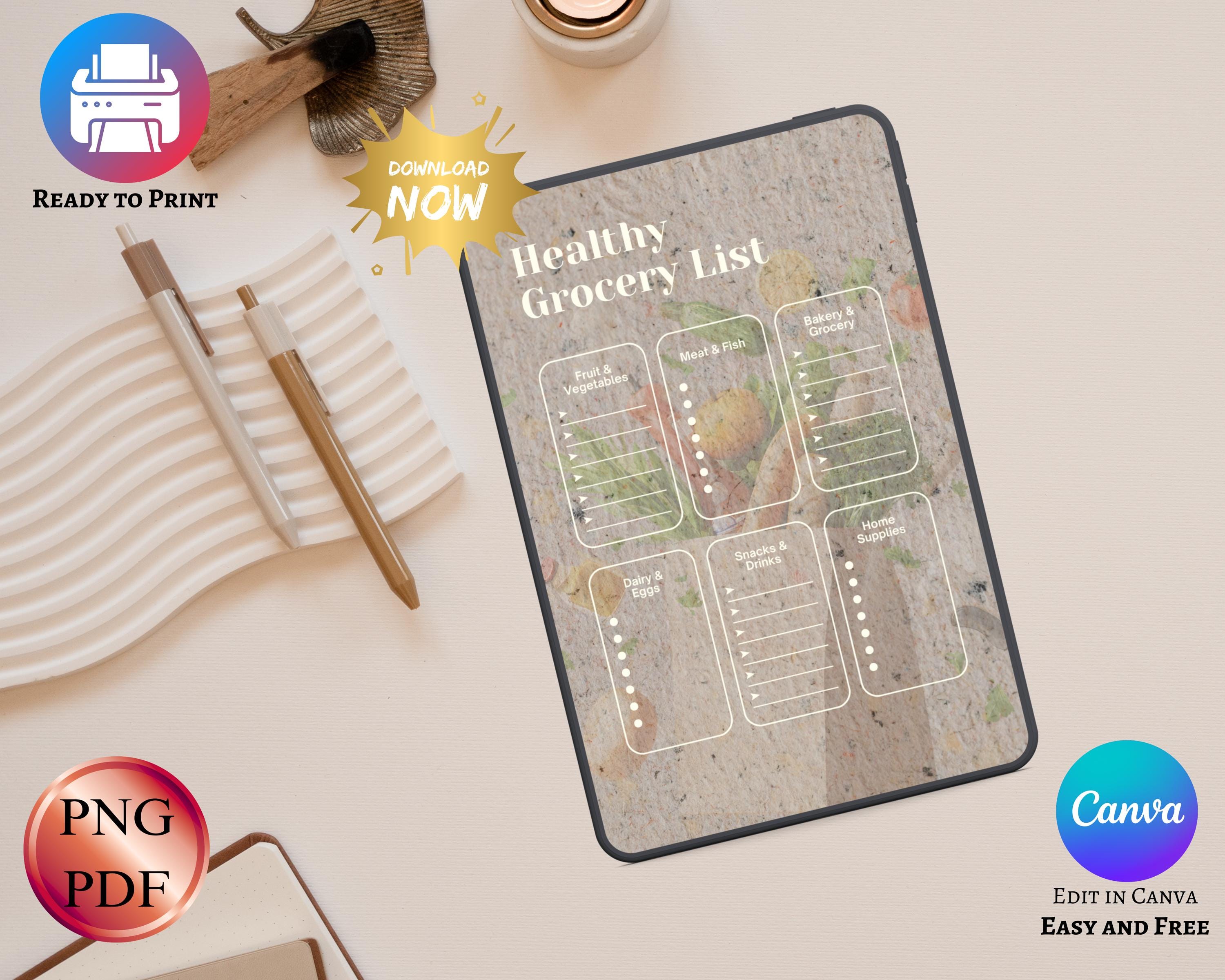 6 Health Grocery List PDF PNG | Meal Planning + Healthy Shopping ...