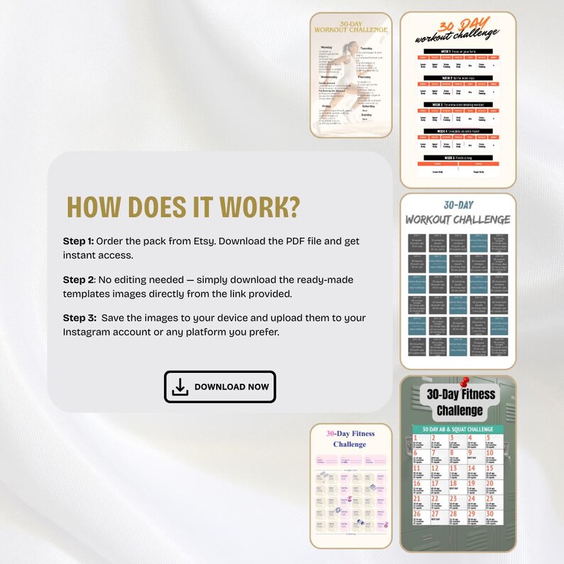 30-day Workout Challenge Sheets PDF PNG | Fitness Tracker & Exercise ...