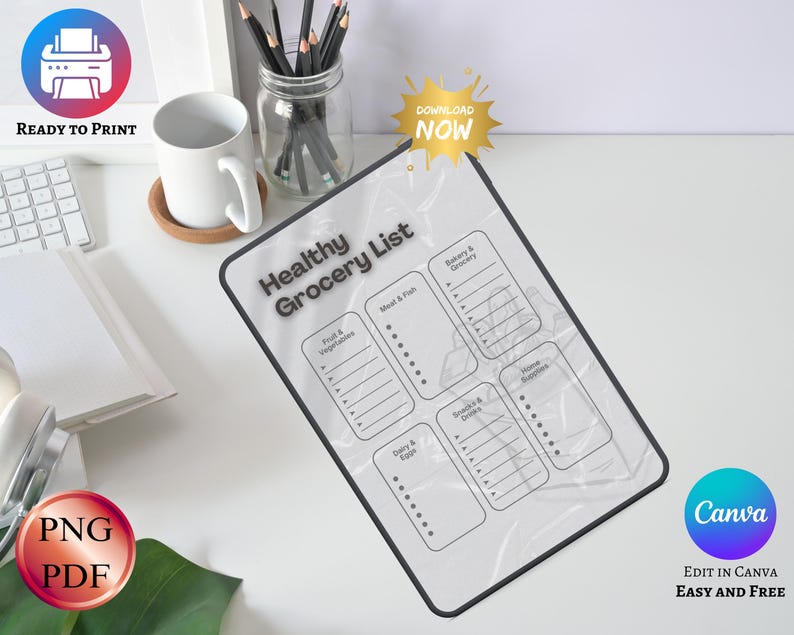 6 Health Grocery List PDF PNG | Meal Planning + Healthy Shopping ...