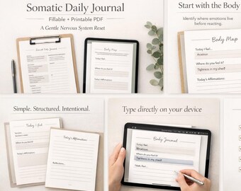 Somatic Daily Journal PDF Fillable Printable Body Awareness Mental Health Reset