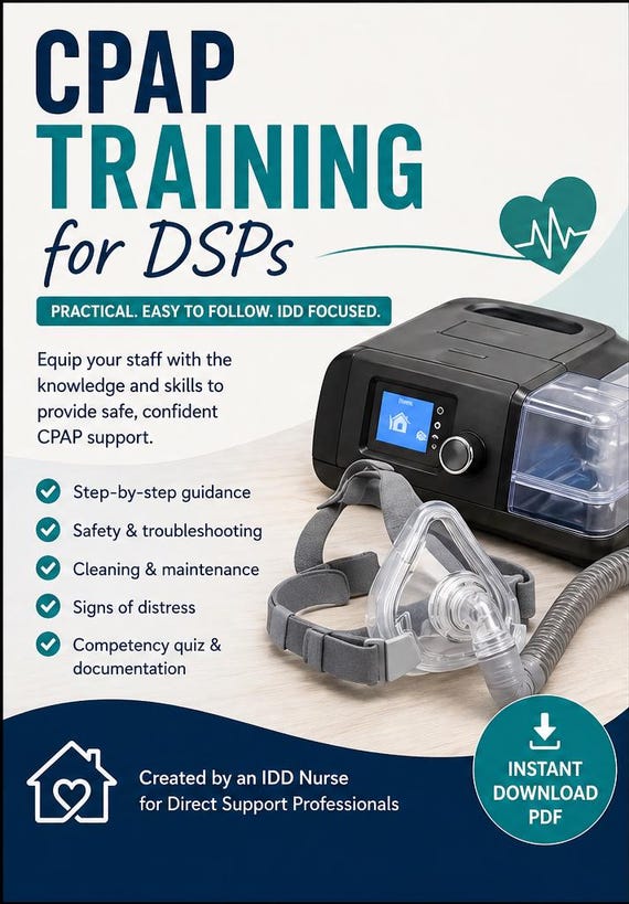CPAP Training for DSPs (Direct Support Professional Training Guide + Quiz + Competency Materials) | Designed for IDD/OPWDD settings