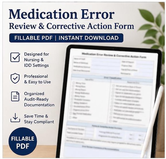 Medication Error Review Form | Fillable Nursing Documentation (PDF Download)