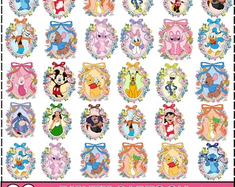 20+Cartoon Disney Png Bundle, Floral Mouse And Friend Watercolor Png, Disney Trip Png, Disneyland Family Matching Png, Mickey Friends Png