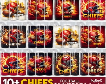 CHIEFS 20oz Skinny Tumbler Wrap PNG, Sport Mascot Tumbler Seamless Design, 20oz Sublimation Tumbler Digital Download Template