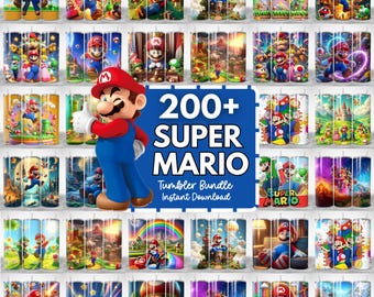 200 Super Mario Tumbler Wrap Bundle, 20oz Skinny Tumbler Wrap, 20 oz Tumbler Png Sublimation Design, Digital Instant Download Designs