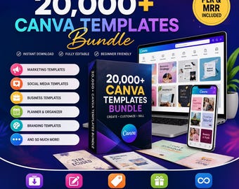 20,000+ Canva Templates Bundle with PLR MRR | Editable Social Media, Planners, Business & Branding Templates | Instant Download