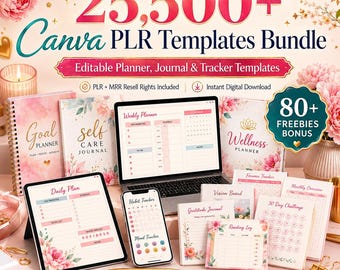 25500+ Canva PLR Templates Bundle | Editable Planner Journal Tracker Templates | Digital Products Pack PLR MRR Rights Included