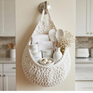 Crochet Hanging Basket Pattern PDF, Wall Organizer Crochet Pattern, Boho Storage Bag, Easy DIY Hanging Pouch, Beginner Friendly