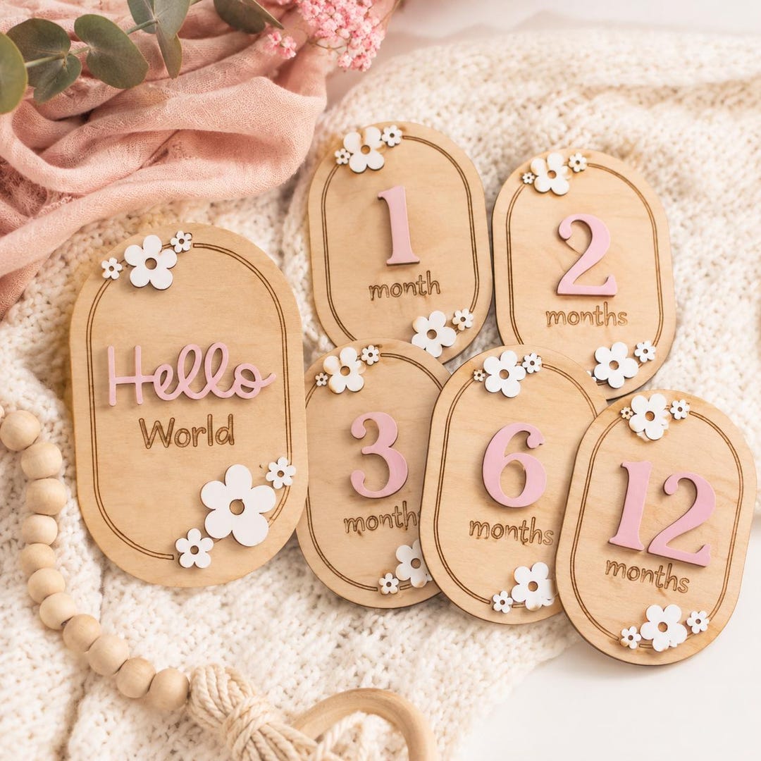 Wooden Baby Milestone Discs | Hello World Name Announcement Prop - Etsy
