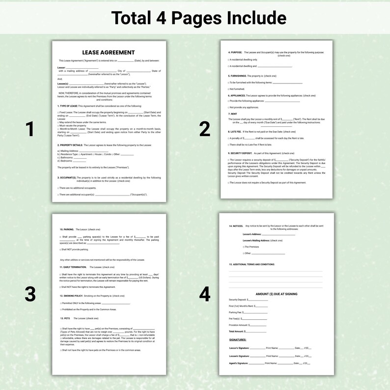 Editable Lease Agreement Template, Customizable Rental Contract Pdf ...