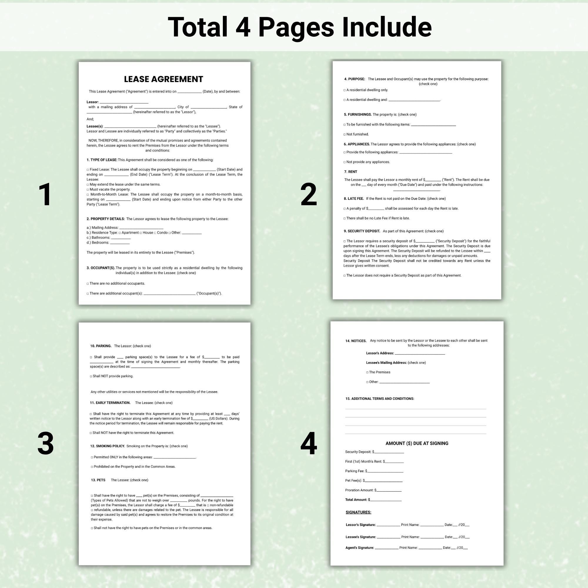 Editable Lease Agreement Template, Customizable Rental Contract Pdf ...