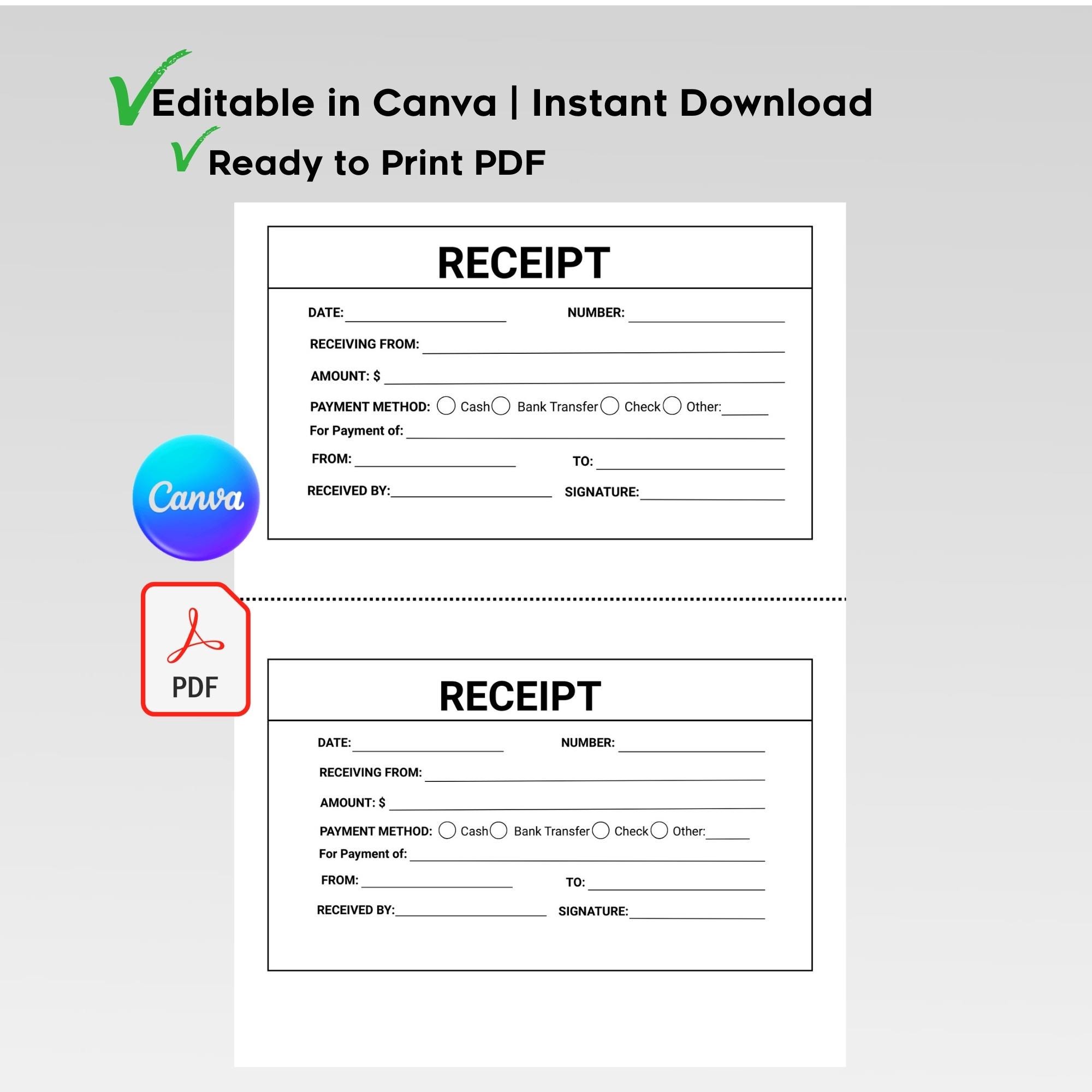 Receipt Editable Mini Editable Receipt Template - Printable Invoice, Small Business Customer ...