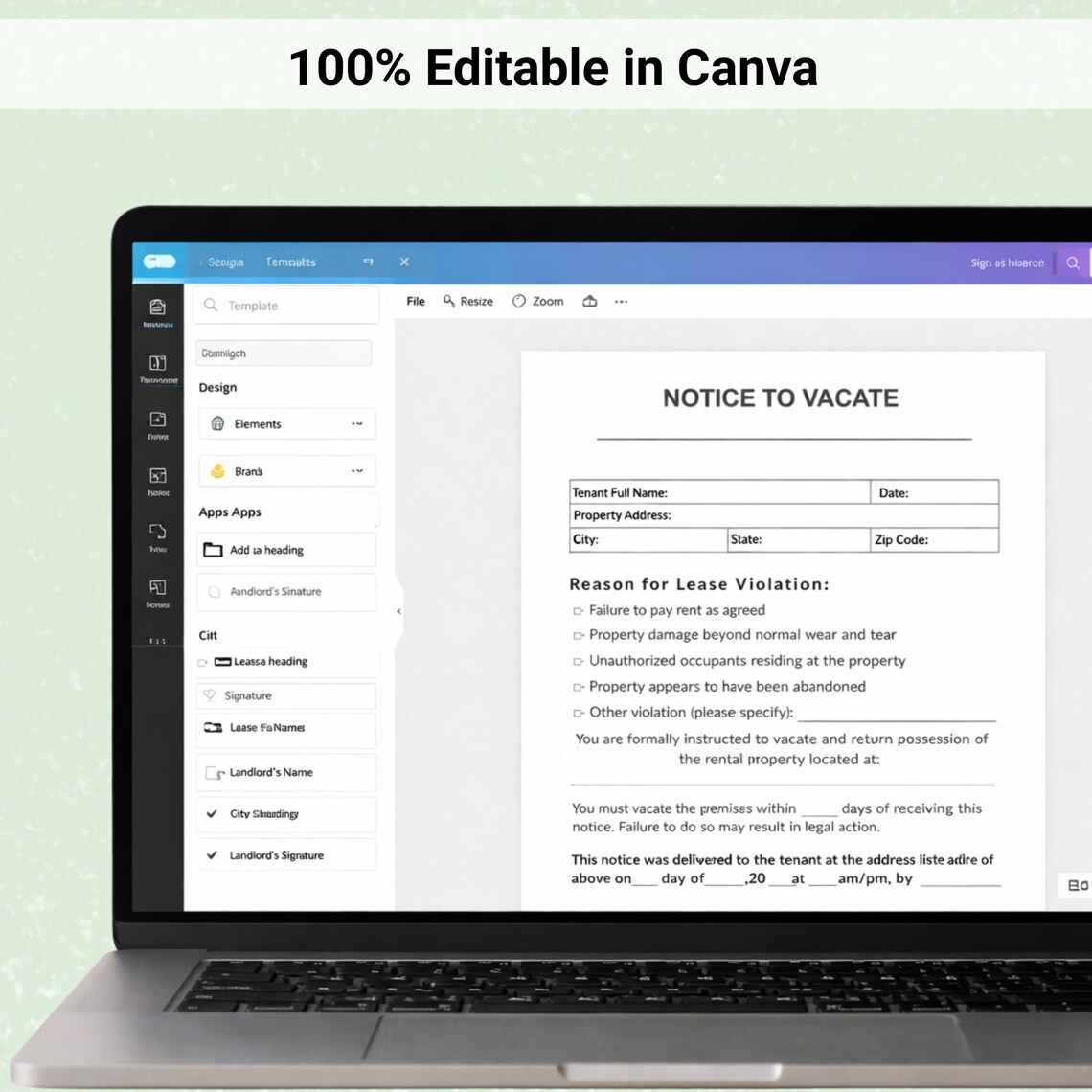 Notice to Vacate Template | Editable Eviction Notice & Lease ...