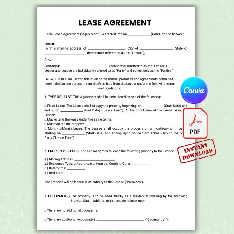 Less Agreement Form Editable Lease Agreement Template, Customizable Rental Contract Pdf ...