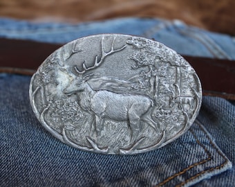 Paula Freed Vintage Elk Pewter Belt Buckle, Hand carved 1981, Denver Col. Real Vintage Collectable,