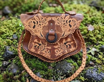 Vintage Authentic Leather Western Bag, Leather Purse, Vintage Shoulder Bag,