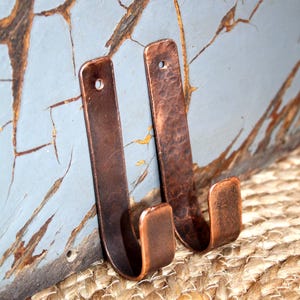 Hand Forged Copper Wall Hooks, Rustic Hammered Hangers