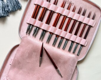 Knitter’s Complete Journey Set,  Handcrafted Red Pearwood Interchangeable Circular Knitting Needle Set