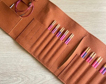Deluxe Handmade Leather Knitting Needle Case, Compact & Elegant Storage