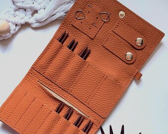 Juego de agujas de tejer circulares intercambiables Super mini Snakewood – Tamaño de viaje, estuche de cuero
