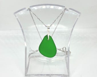 Sea Glass Necklace 45 cm - Handmade Beach Sea Glass Jewelry - Unique Real Sea Glass Pendant - Beach Wedding Gift - 925 silver chain