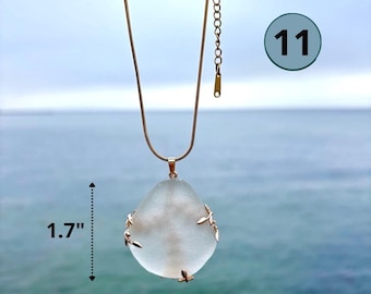 Sea Glass Necklace | Handmade Beach Sea Glass Jewelry |Braided Branch Pendant with Sea Glass  | Unique Real Sea Glass Pendant | size XL