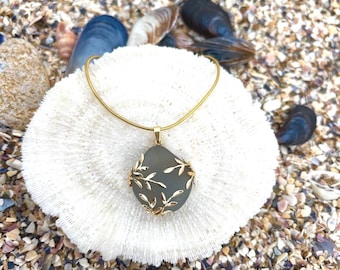 Sea Glass Necklace | Handmade Beach Sea Glass Jewelry |Braided Branch Pendant with Sea Glass  | Unique Real Sea Glass Pendant | size L