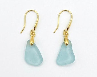 Real Sea glass earrings  925 sterling silver/18k gold