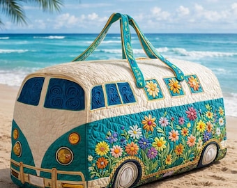 Wildblumen gesteppte Reisetasche: Camper Bus Reisetasche, beste Reisetaschen für Frauen, süßes Geschenk für sie