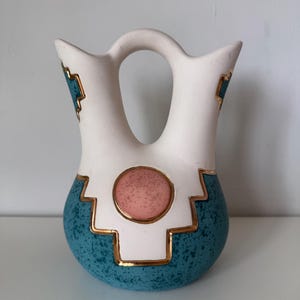 Jarrón de boda vintage de cerámica Kopa - Arte de estudio de Arizona pintado a mano - Detalles en oro de 22 quilates - Modelo AP104 - Firmado ENE