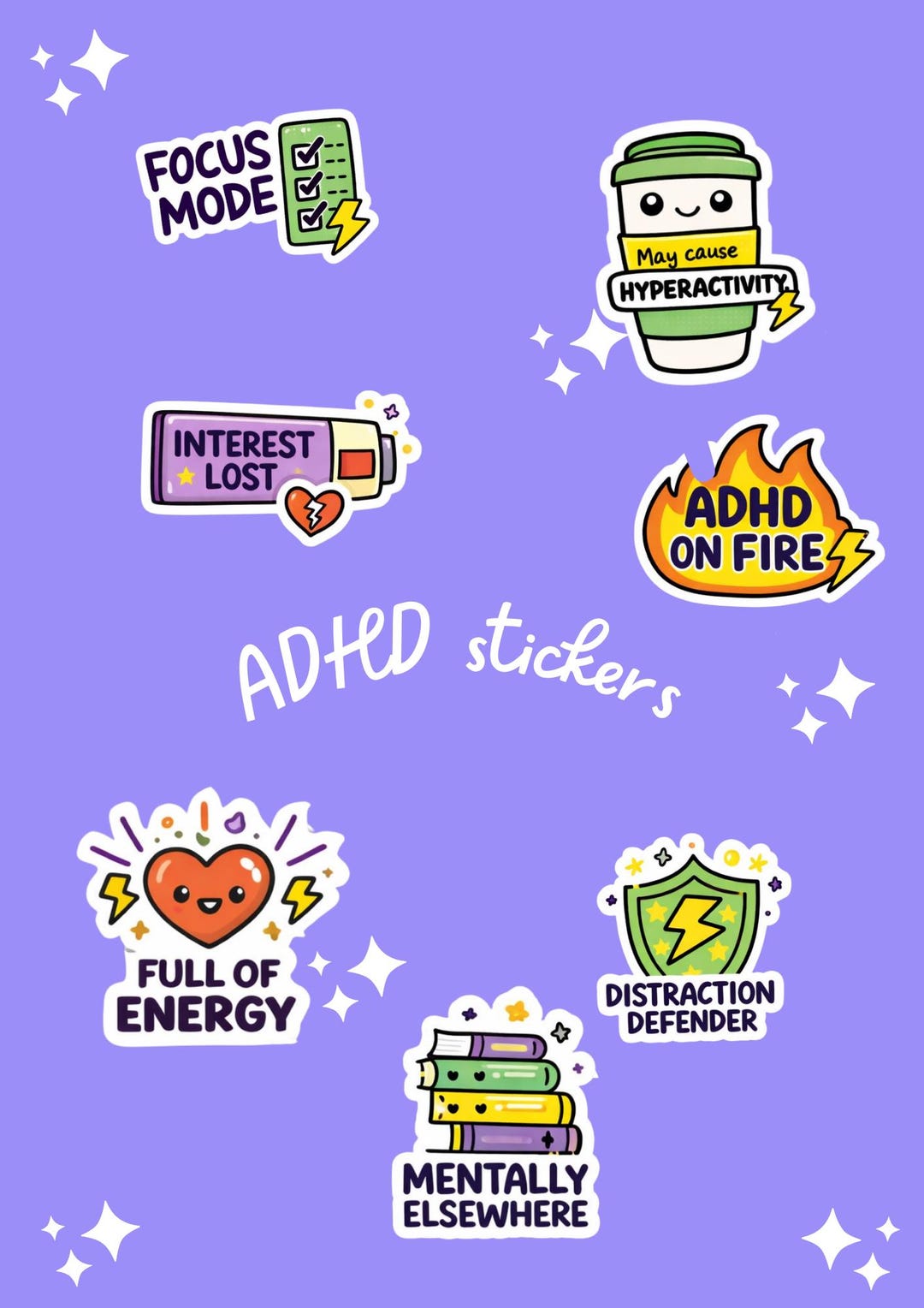 Fun Adhd Sticker ADHD Inspired Stickers Pack | Cute Funny Neurodivergent Mental Health ...