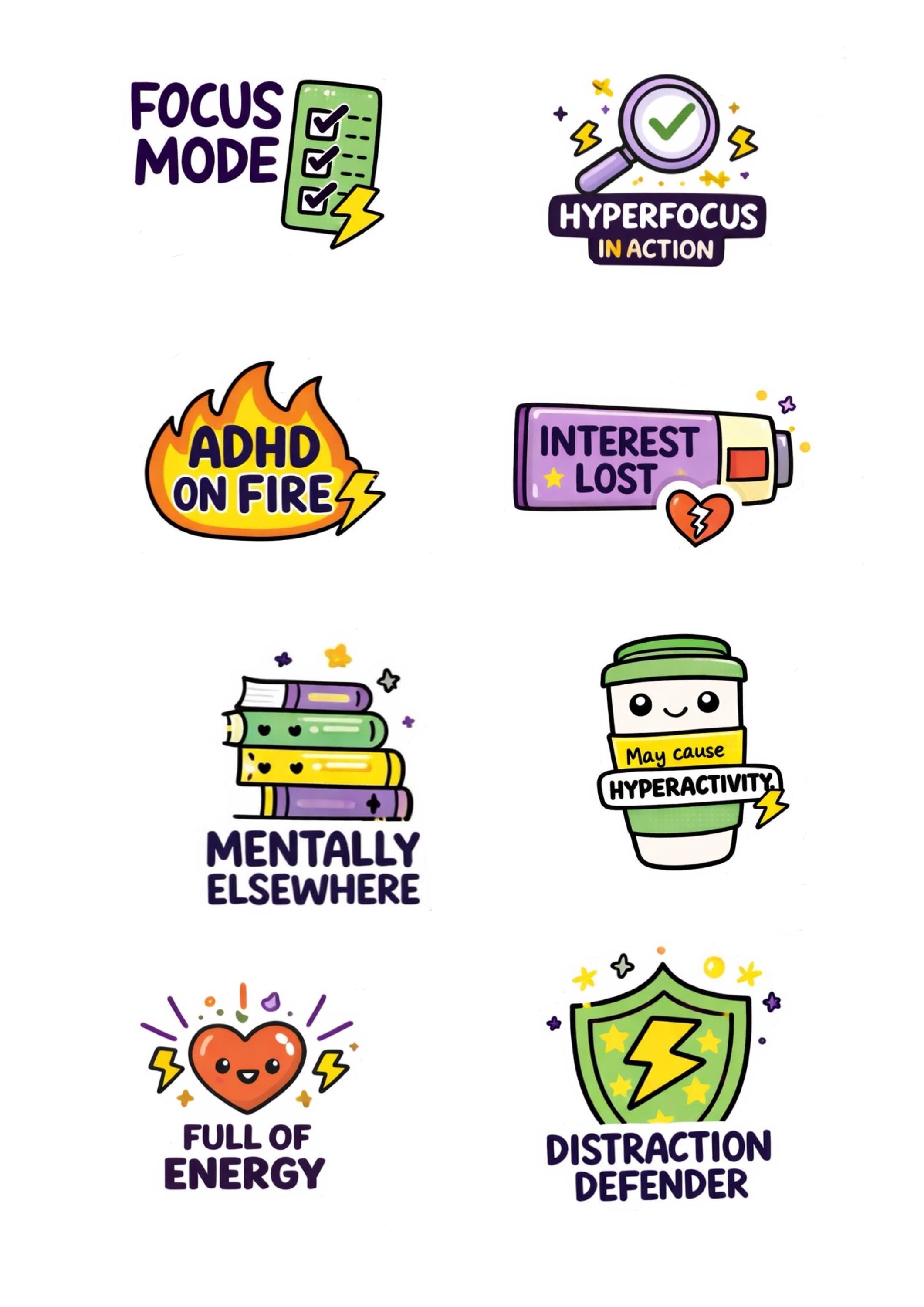 Fun Adhd Sticker ADHD Inspired Stickers Pack | Cute Funny Neurodivergent Mental Health ...