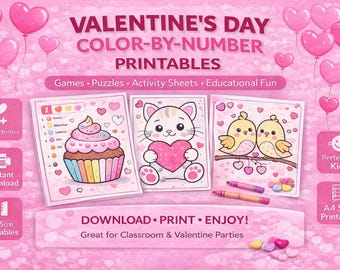 Valentinstag Farbe nach Zahl Printables Mathe-Spiele Digitaler Download A4-Format