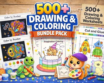 Kinder Malseiten Bundle Printable Punkt zu Punkt Color by Number Zeichnung Arbeitsblätter PDF