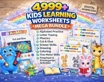 Vorschule Kindergarten Lernarbeitsblätter Mega Bundle - Alphabet, Zahlen, Pause (Digitaler Download)