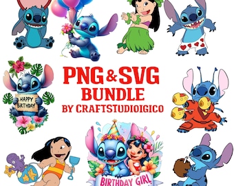 Lilo & Stitch Tropisches PNG SVG-Bundle | Cartoon Alien Cricut Dateien (Digitaler Download)