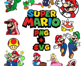 Super Mario Charaktere Bundle, Luigi Yoshi Peach Clipart, Kinder Geburtstag Shirt Design