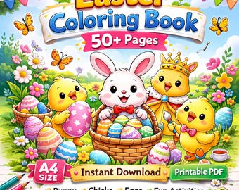Ostern Kinder Malbuch: 50+ bedruckbare Seiten (A4 Sofortdownload)
