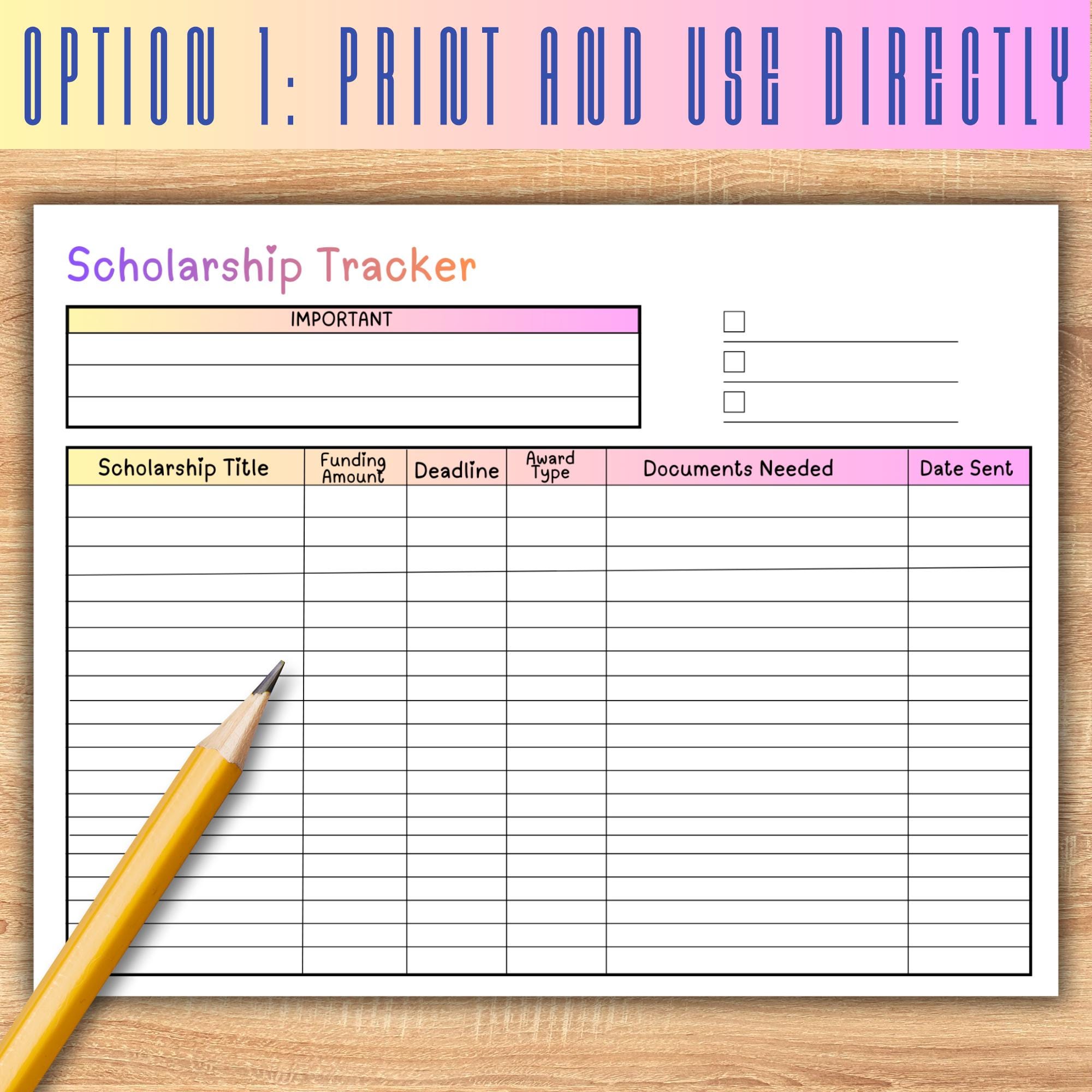 Scholarship Tracker Printable College Application Tracker Sheet ...