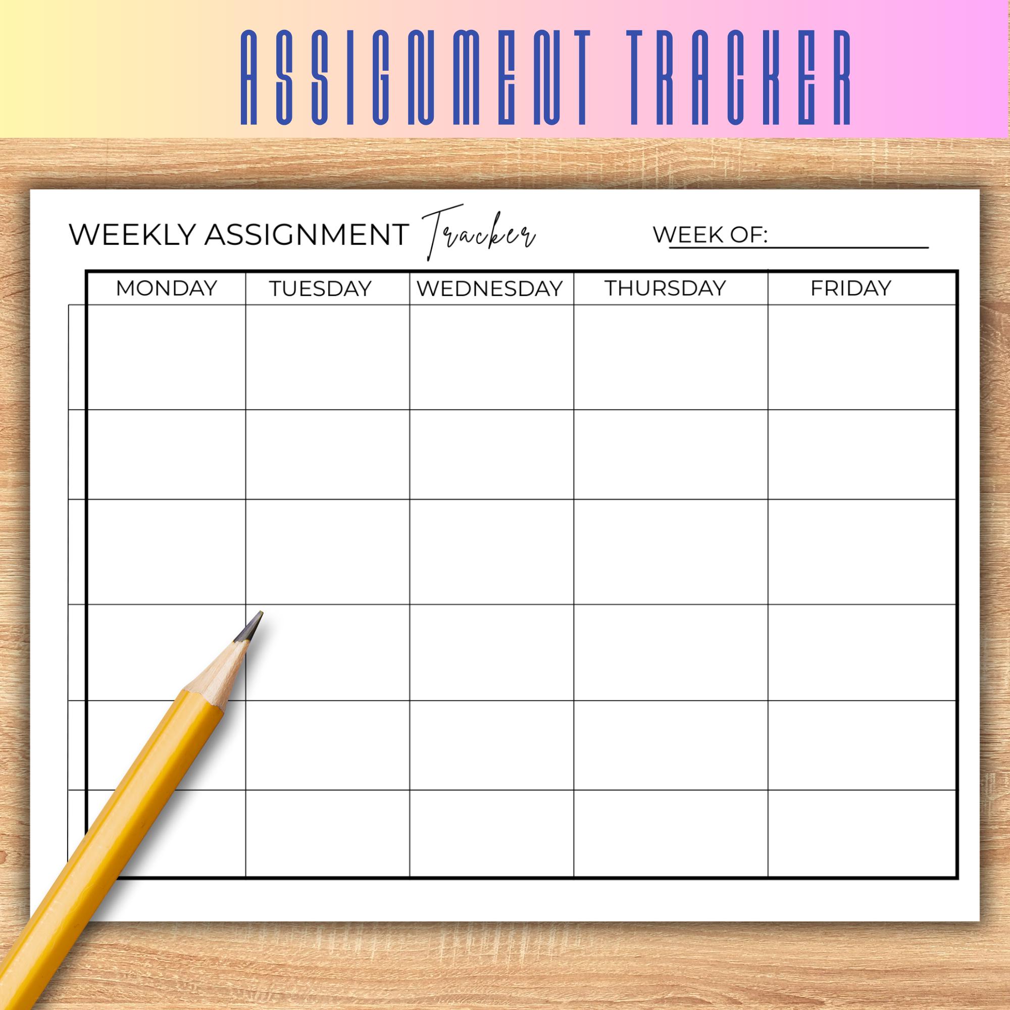 Weekly Assignment Tracker Printable Student Planner Worksheet Digital ...