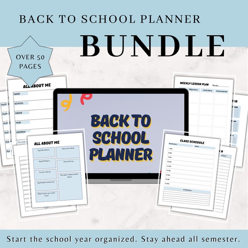 Back to School Planner Bundle Printable Student Planner Kit Academic ...