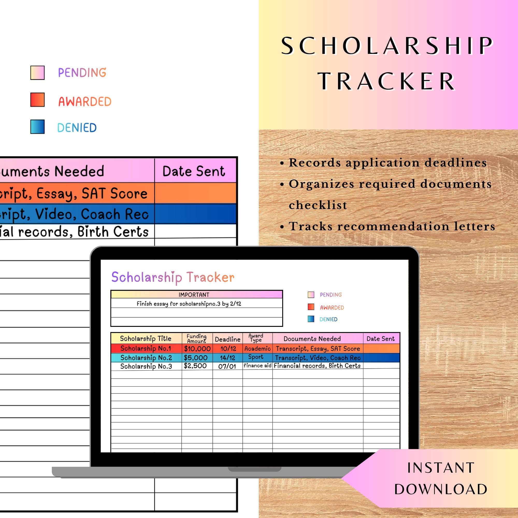 Scholarship Tracker Printable College Application Tracker Sheet ...