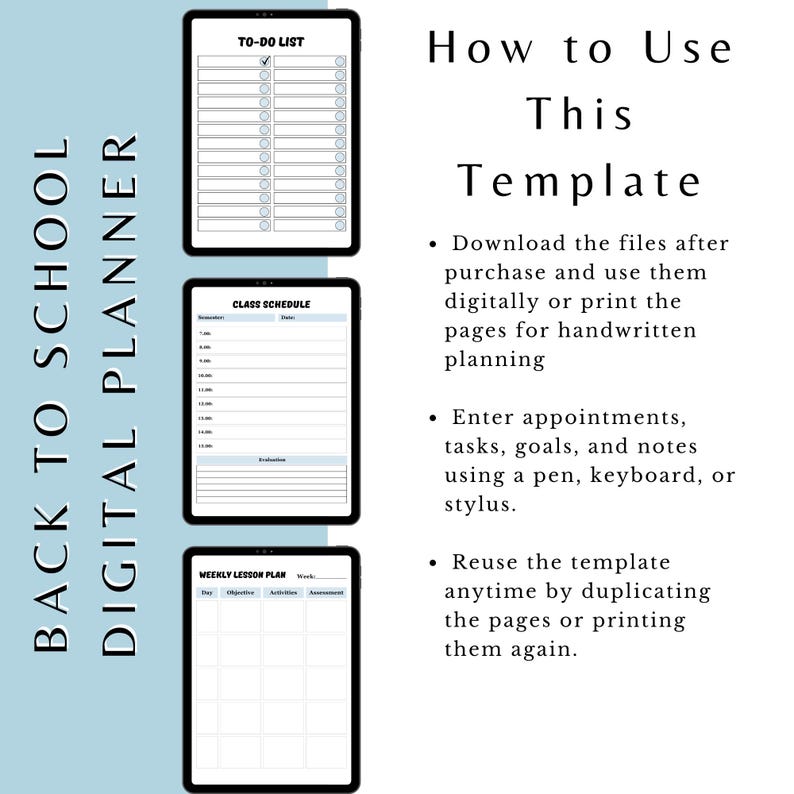 Back to School Planner Bundle Printable Student Planner Kit Academic ...
