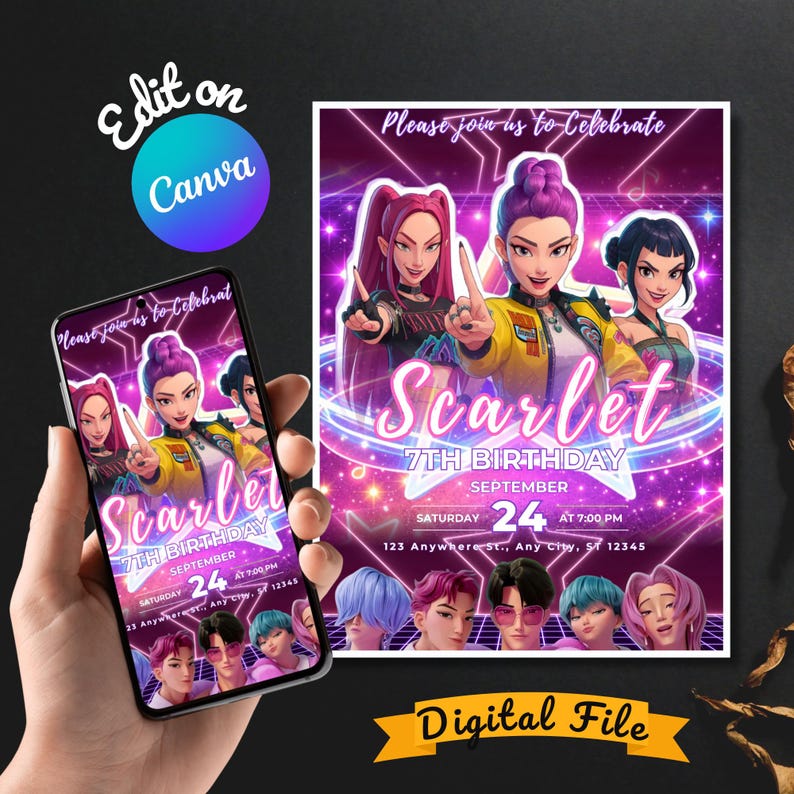 Asn Rda Invitation K-pop Invitation Digital Download Editable K-pop Party Invite Template ...