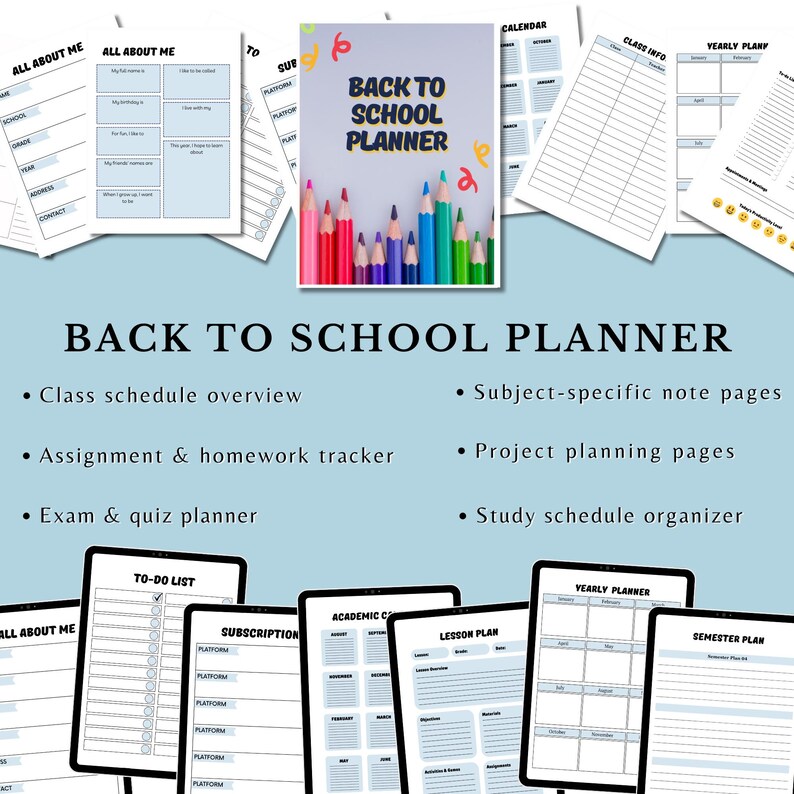 Back to School Planner Bundle Printable Student Planner Kit Academic ...