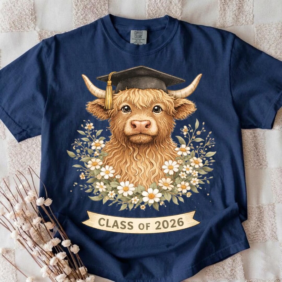 Graduation Cow Highland Cow Class of 2026, Graduation Cow Shirt Design, Highland Cow ...