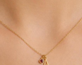 Personalized Initial Necklace with Birthstone Charm – 18K Gold Plated Stainless Steel Dainty Letter Pendant