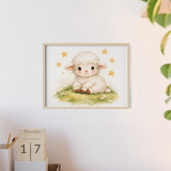 Niedliches Schaf Poster Kinderzimmer | Aquarell Wandbild Babyzimmer | Baby Geschenk zur Geburt | Tier Poster Kinder | Kinderzimmer Deko