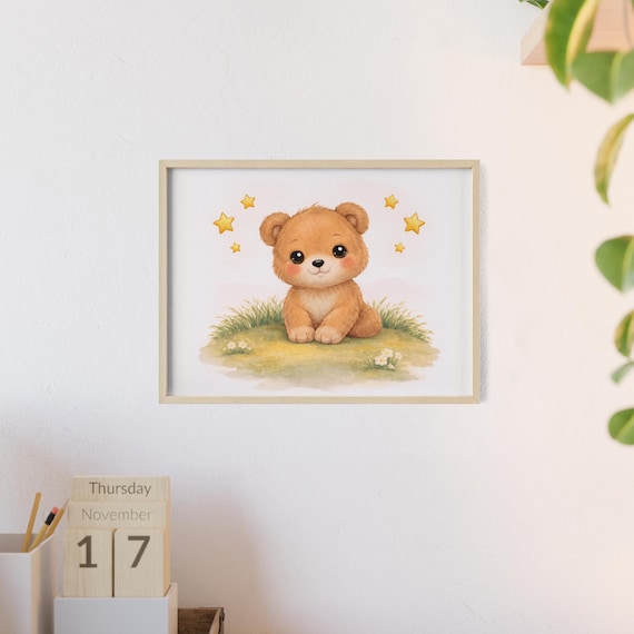 Niedliches Bären Poster Kinderzimmer | Aquarell Wandbild Babyzimmer | Baby Geschenk zur Geburt | Tier Poster Kinder | Kinderzimmer Deko