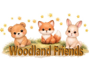Conjunto de pósteres de animales del bosque para habitaciones infantiles | Set de 3 piezas: Zorro, conejo, oso | Decoración infantil en acuarela | Descarga digital